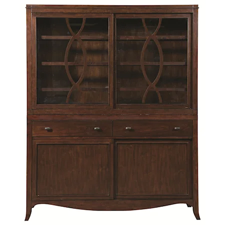 Transitional China Cabinet and Hutch with Built-in Lights and Silverware Tray
